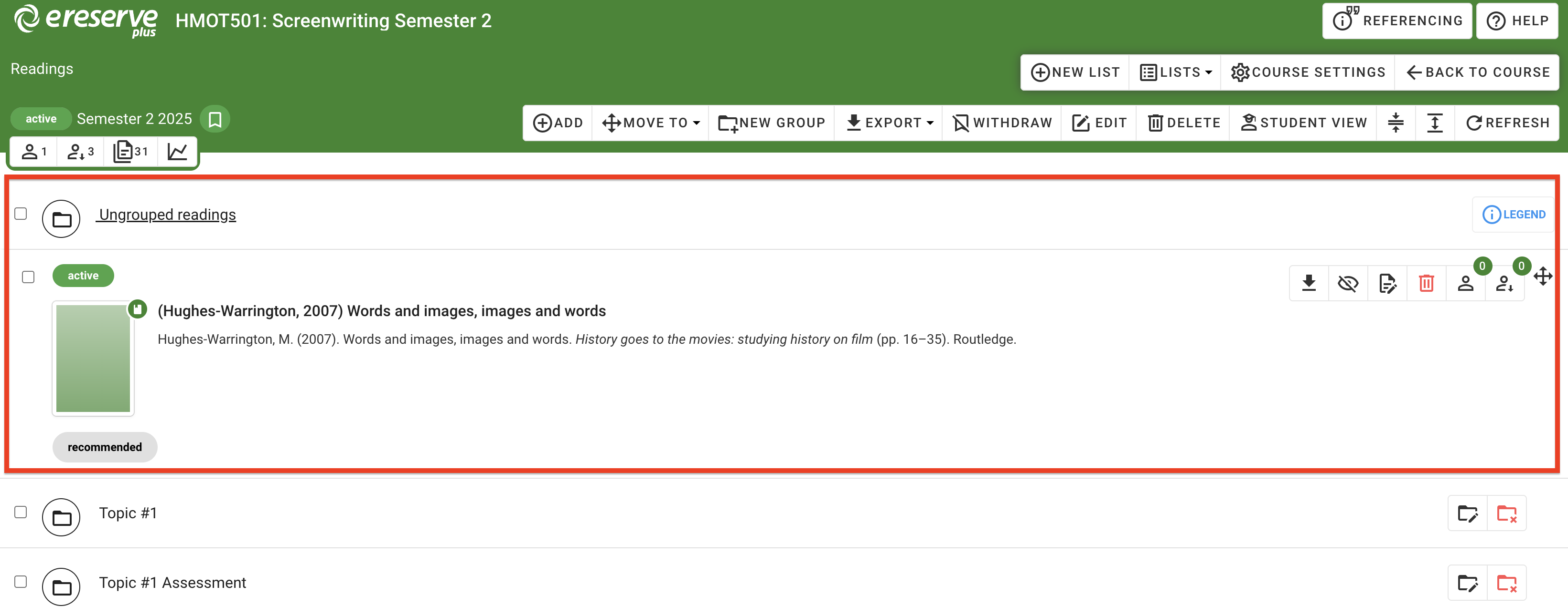 The new resource within the Ungrouped Readings folder