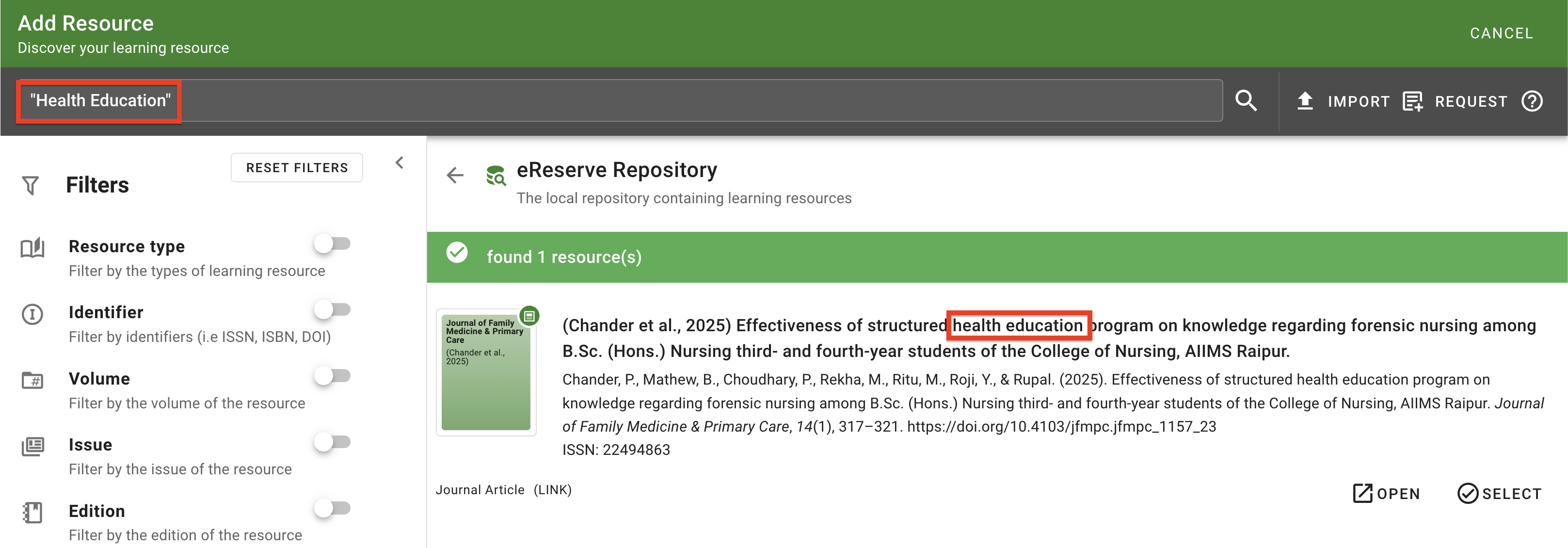 The result for an exact search