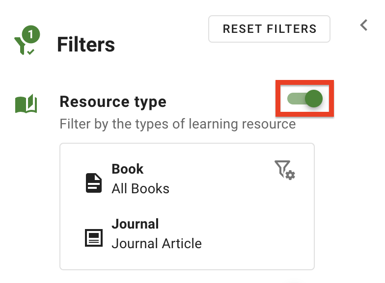 At the right side of the filter is the filter toggle