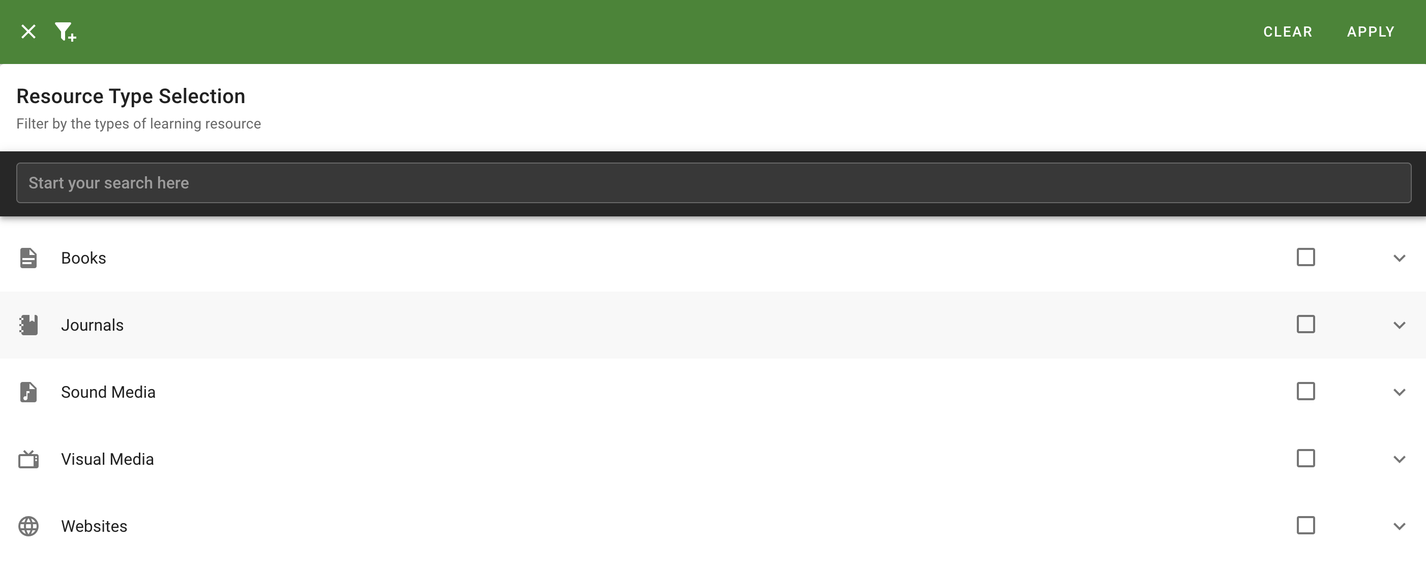 The 'Resource Type' selection page
