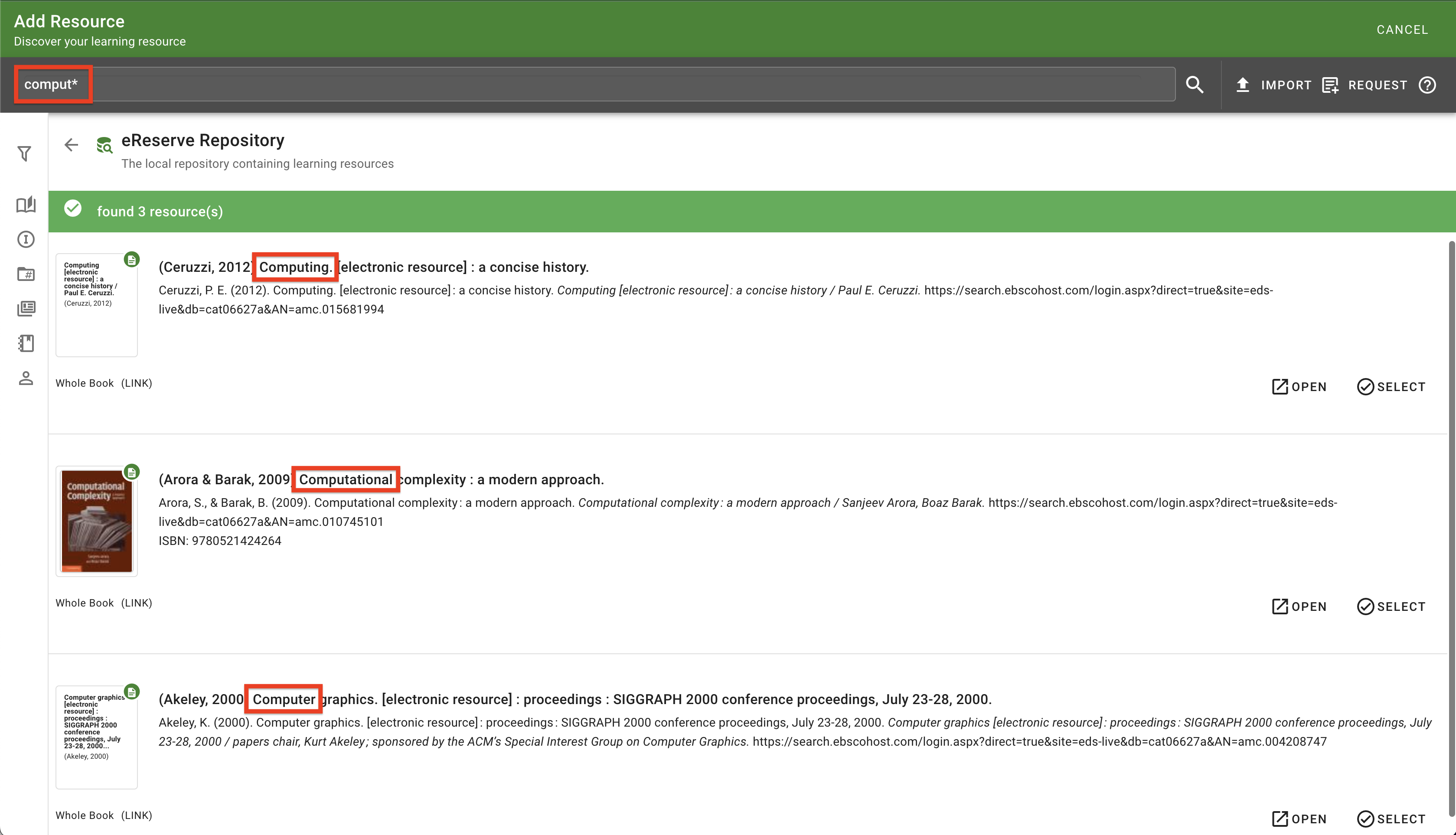 The results for a partial search