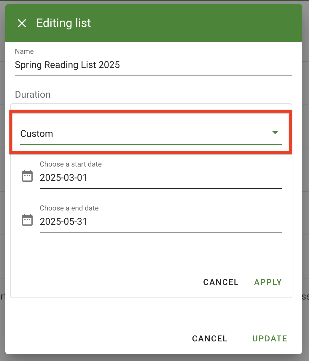 Custom is now selected