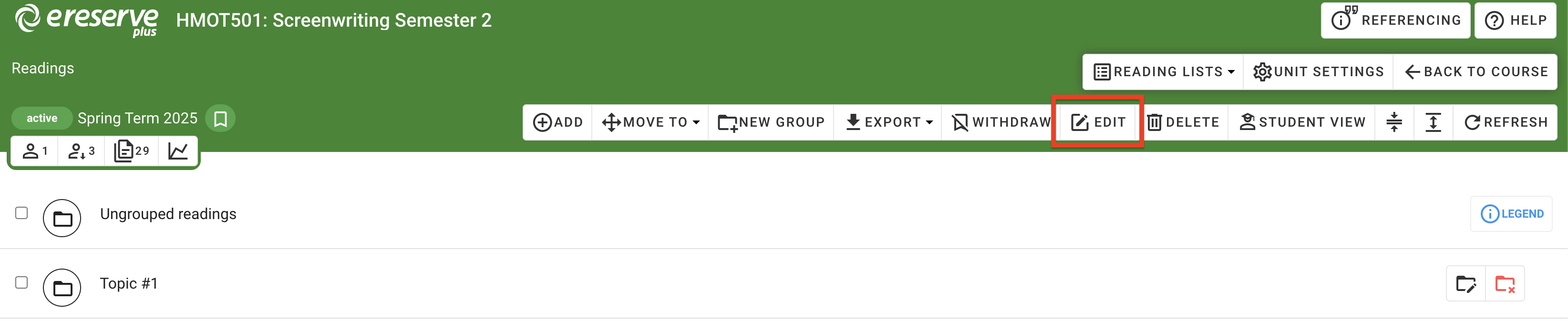 The Edit button in the list toolbar
