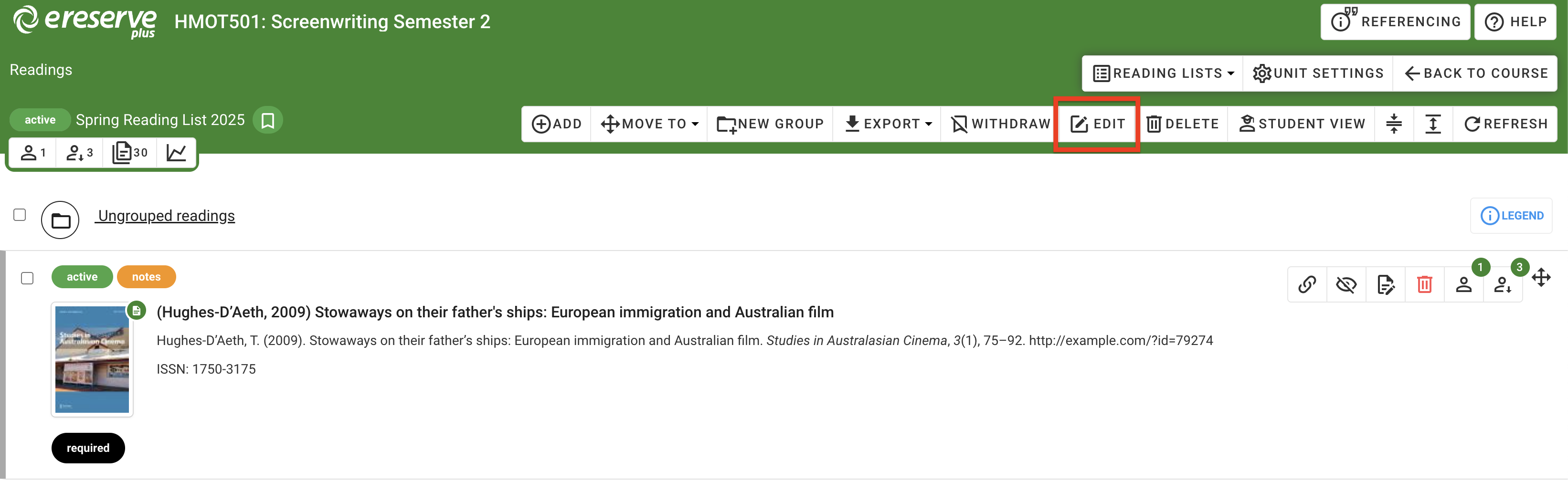 The Edit button in the list toolbar