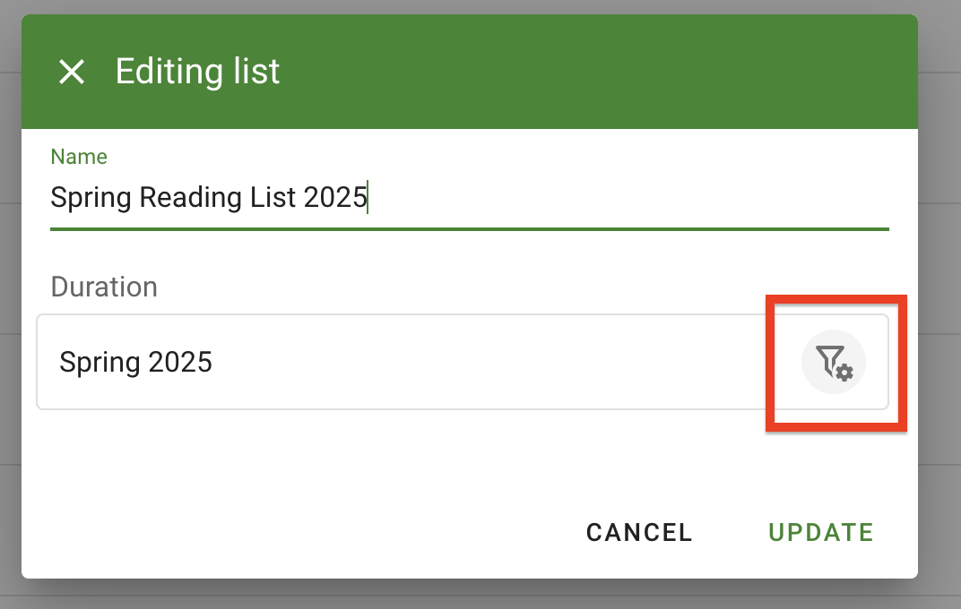 The duration configuration button