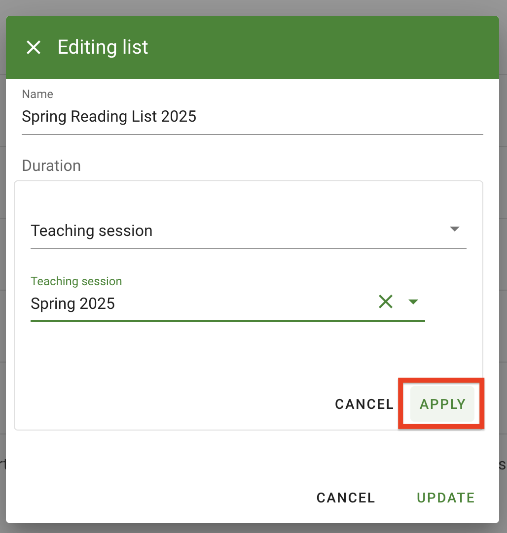 Click the Apply button to save the duration changes
