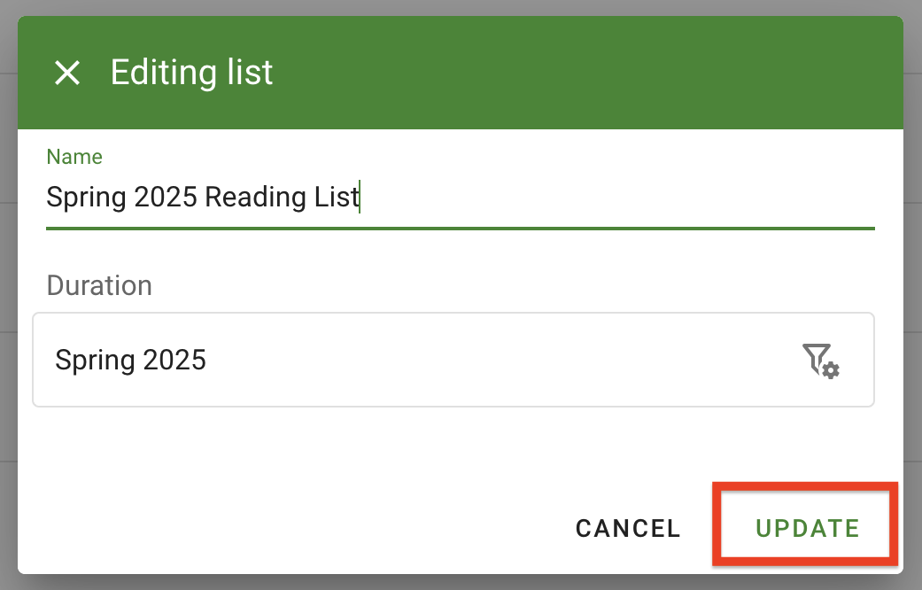 The update button to save changes