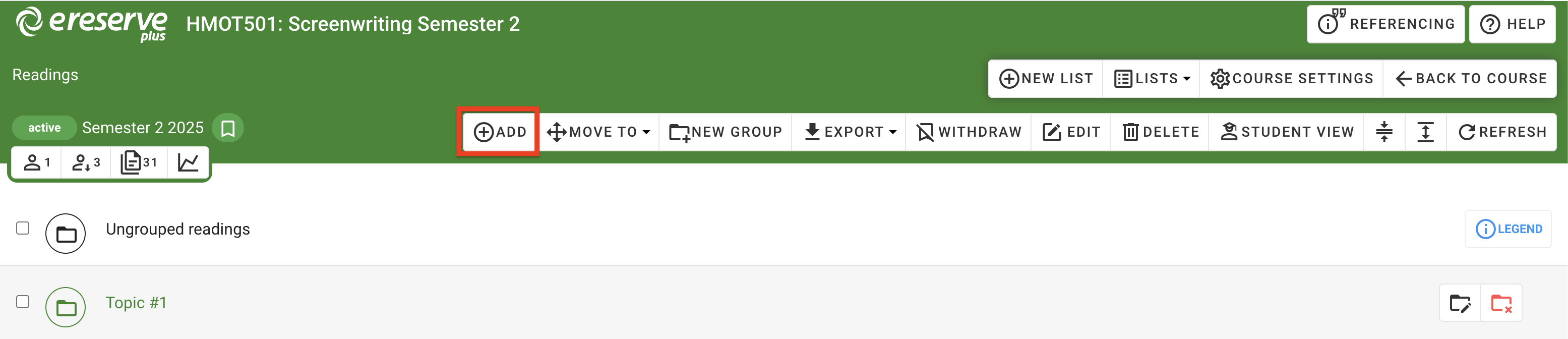 The Add button in the faculty list toolbar