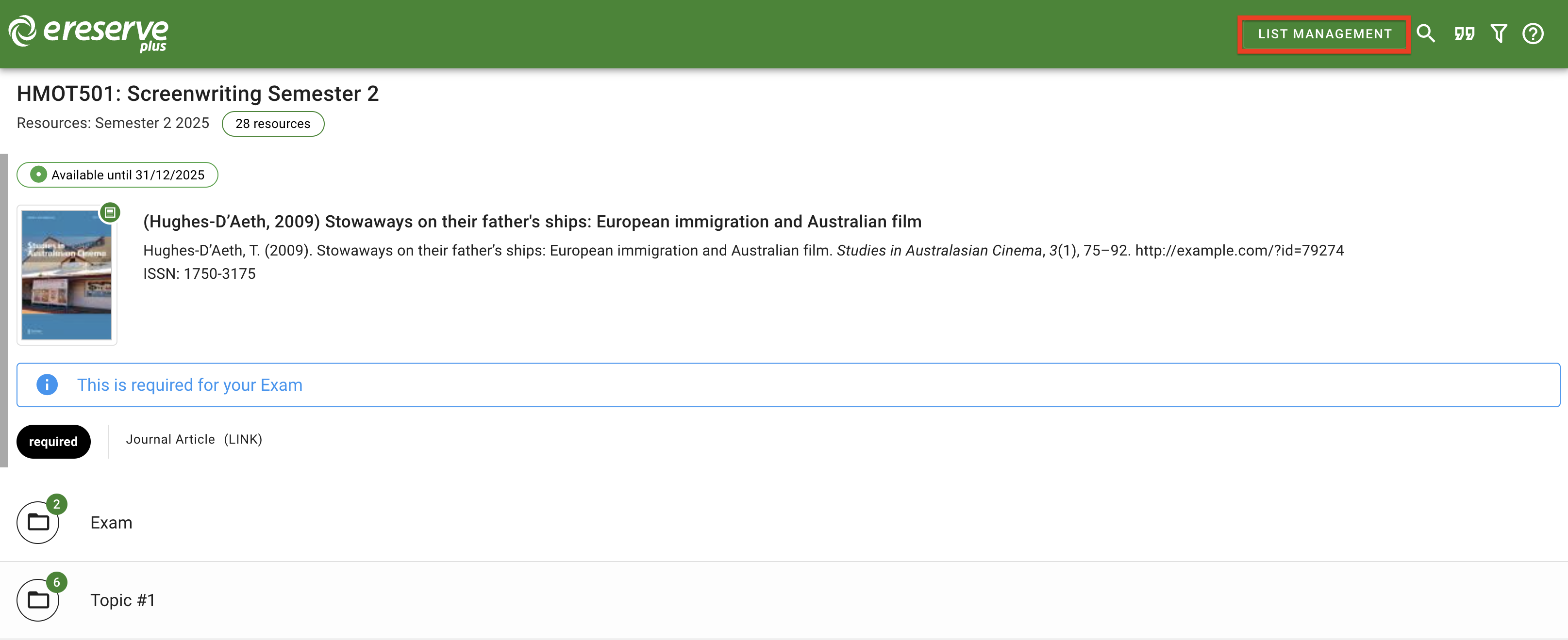 While viewing the list as a student, click the 'List Management' button on the top right corner to return to the faculty view