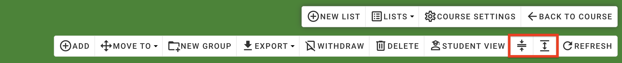 The 'Expand' and 'Collapse' options in the list toolbar
