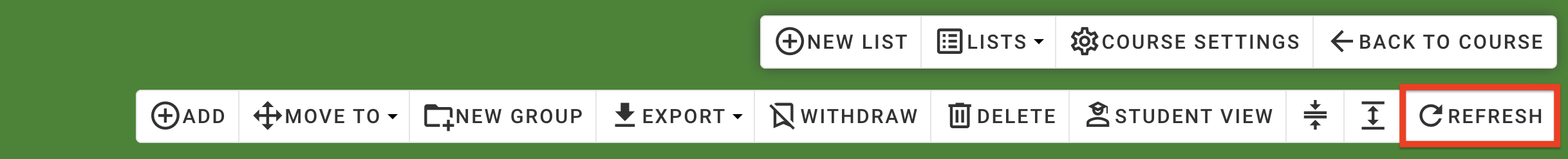 The 'Refresh' button in the list toolbar