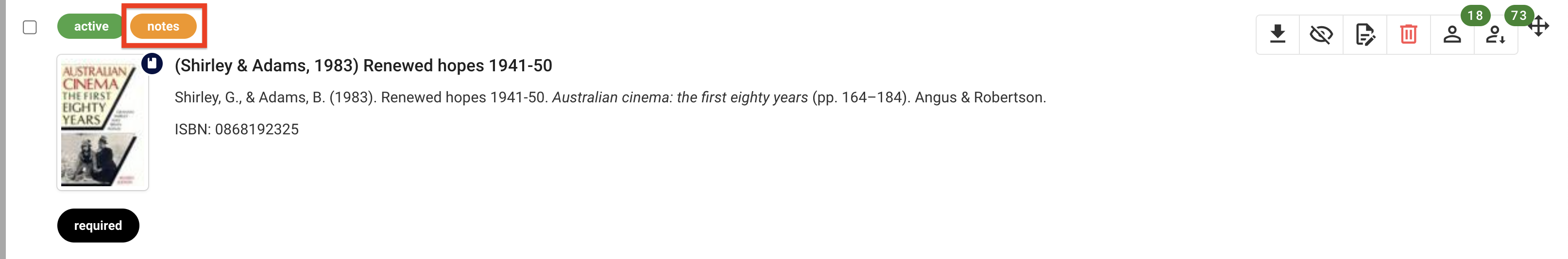 The 'Notes' label on a resource