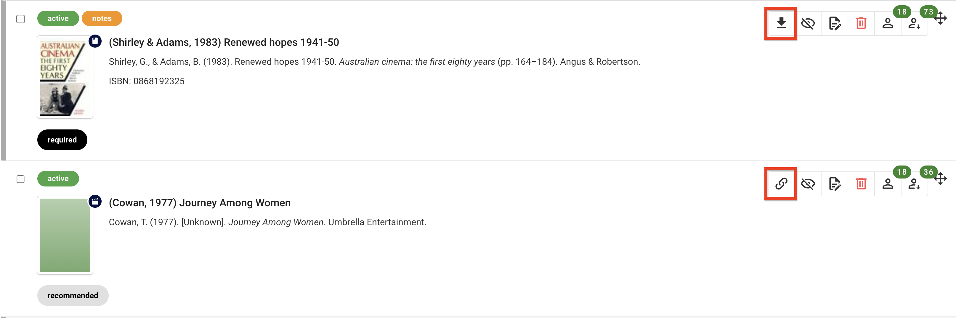 The 'Access' button, which opens link-based resources and download file-based resources