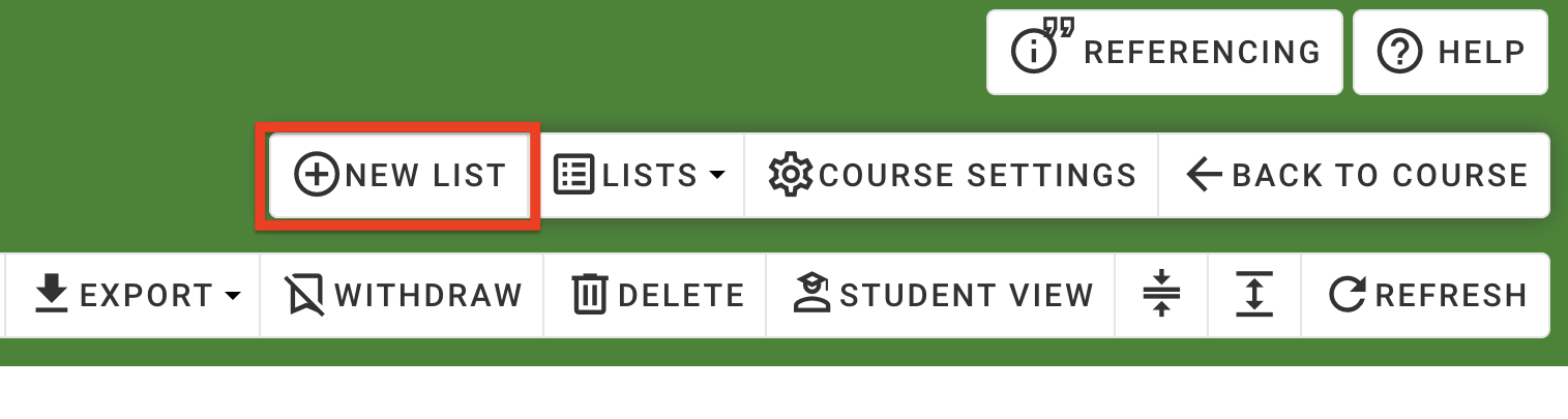 The New List button, located to the left of the Lists button