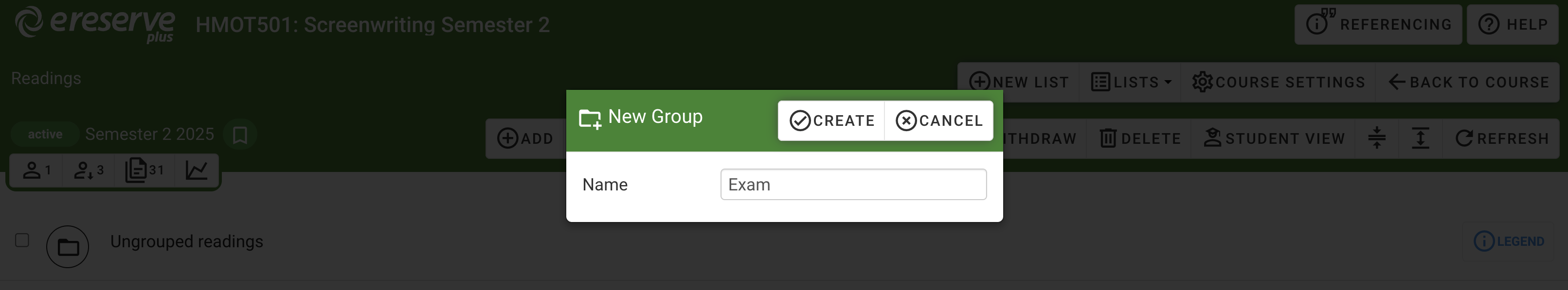 The New Group creation window