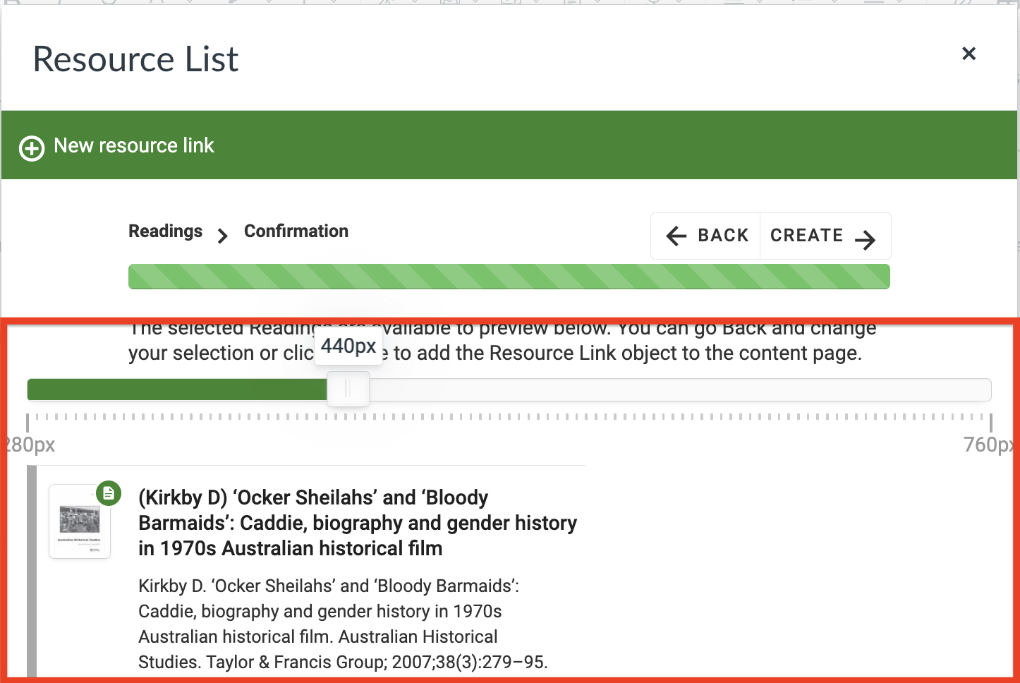 Resizing a Resource Link