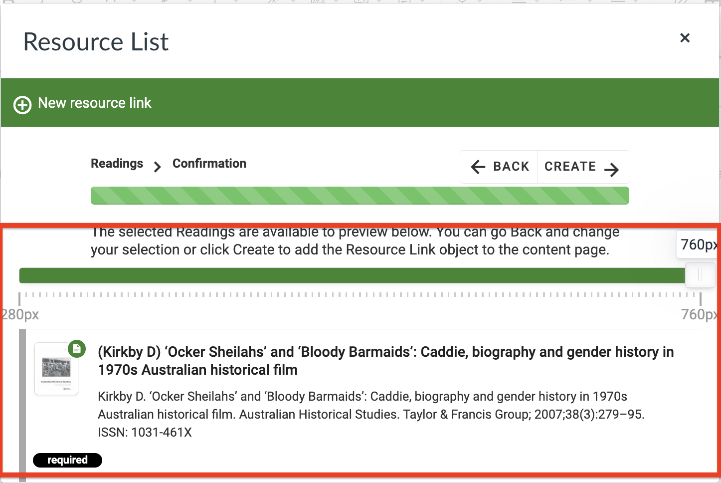 Confirming an addition of a Resource Link