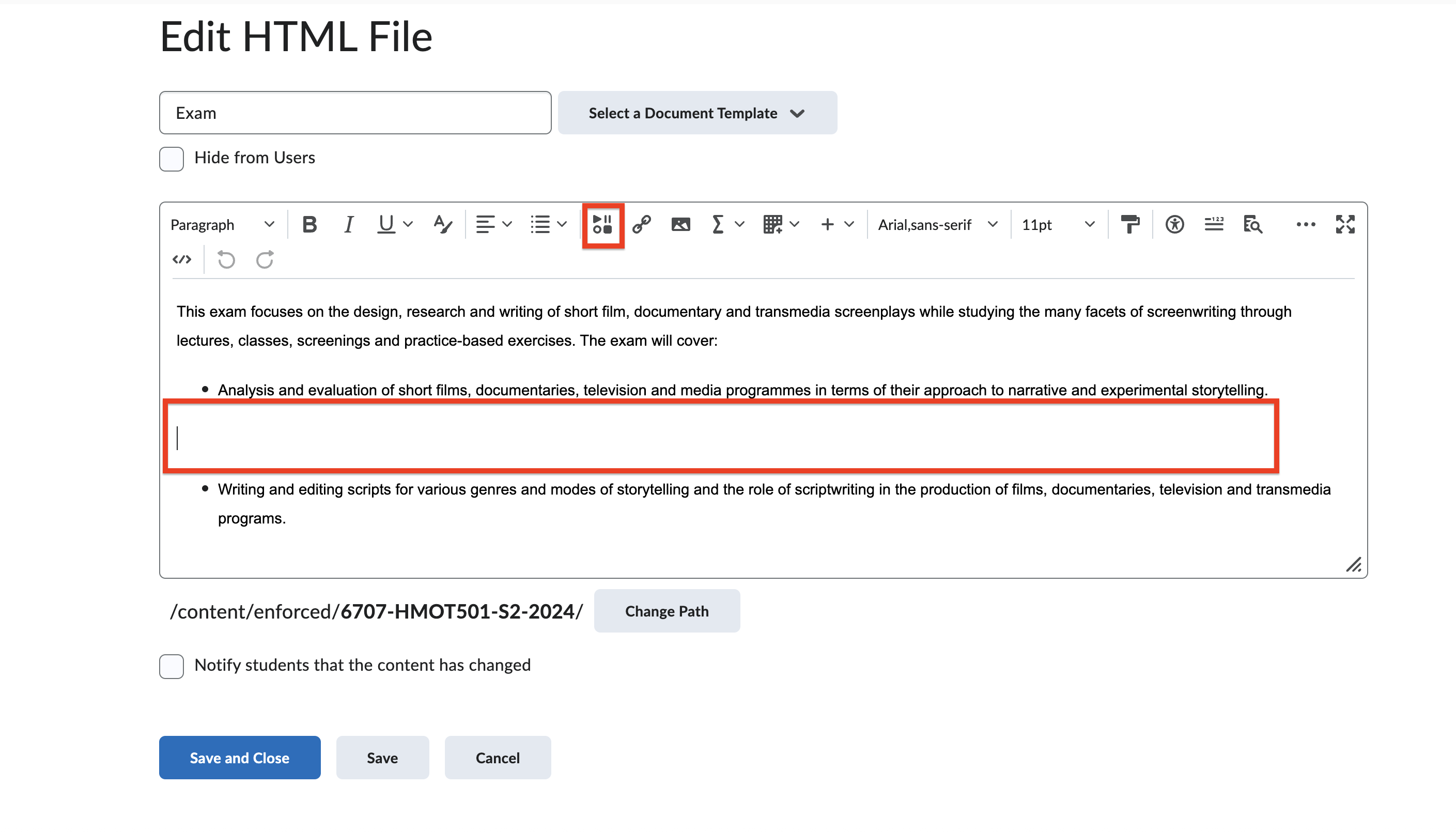 Place the cursor where the resource link will be created, then click Insert Stuff