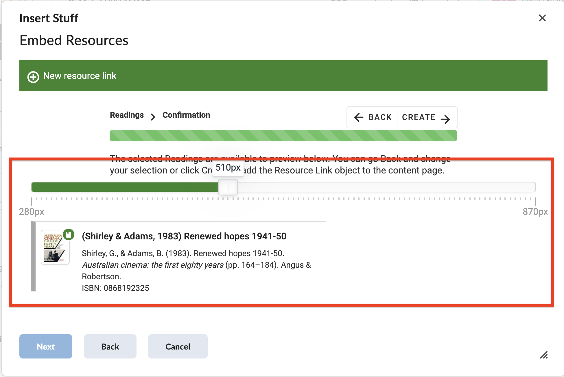Resizing a Resource Link