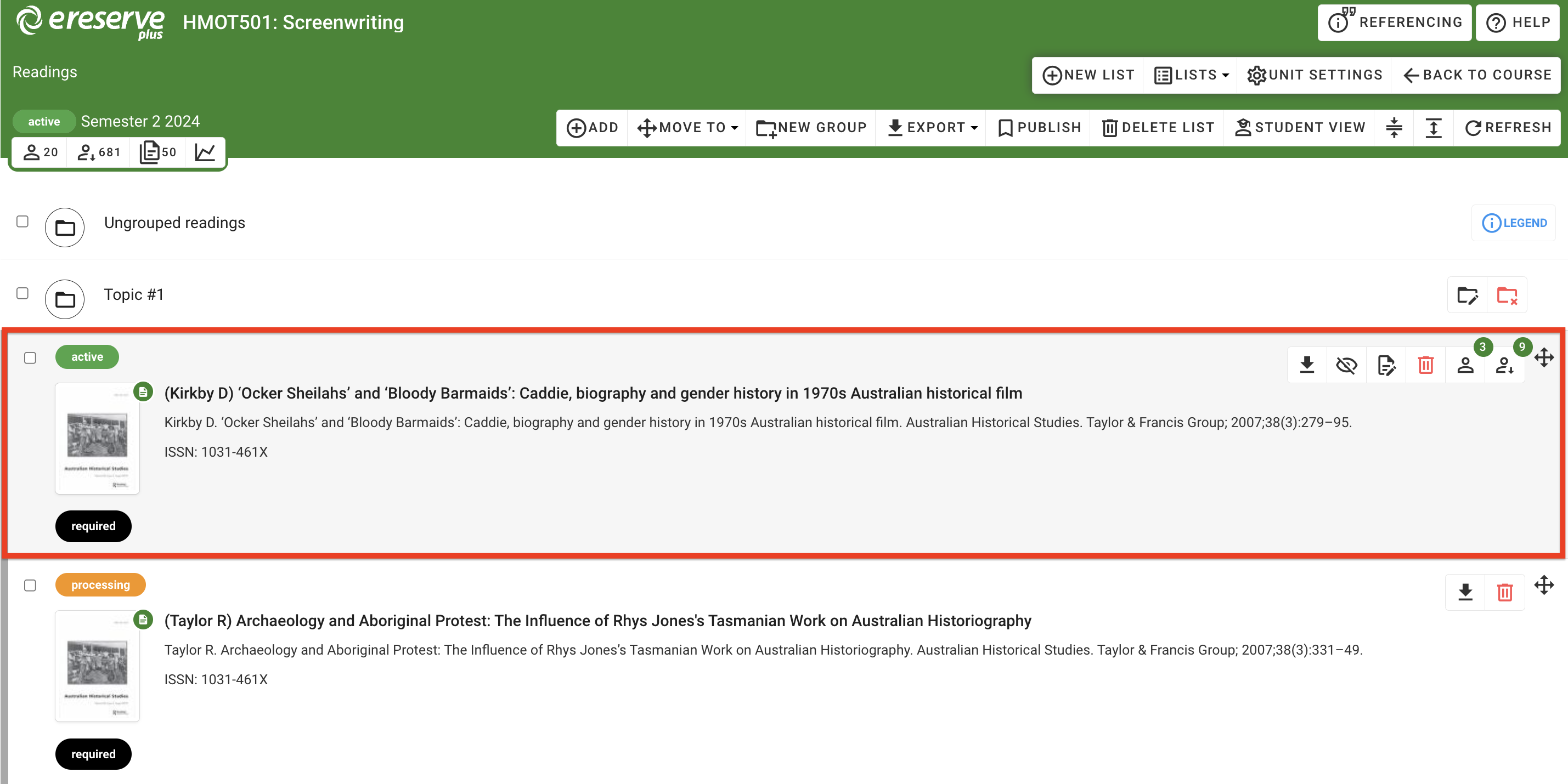 A reading list with active resources