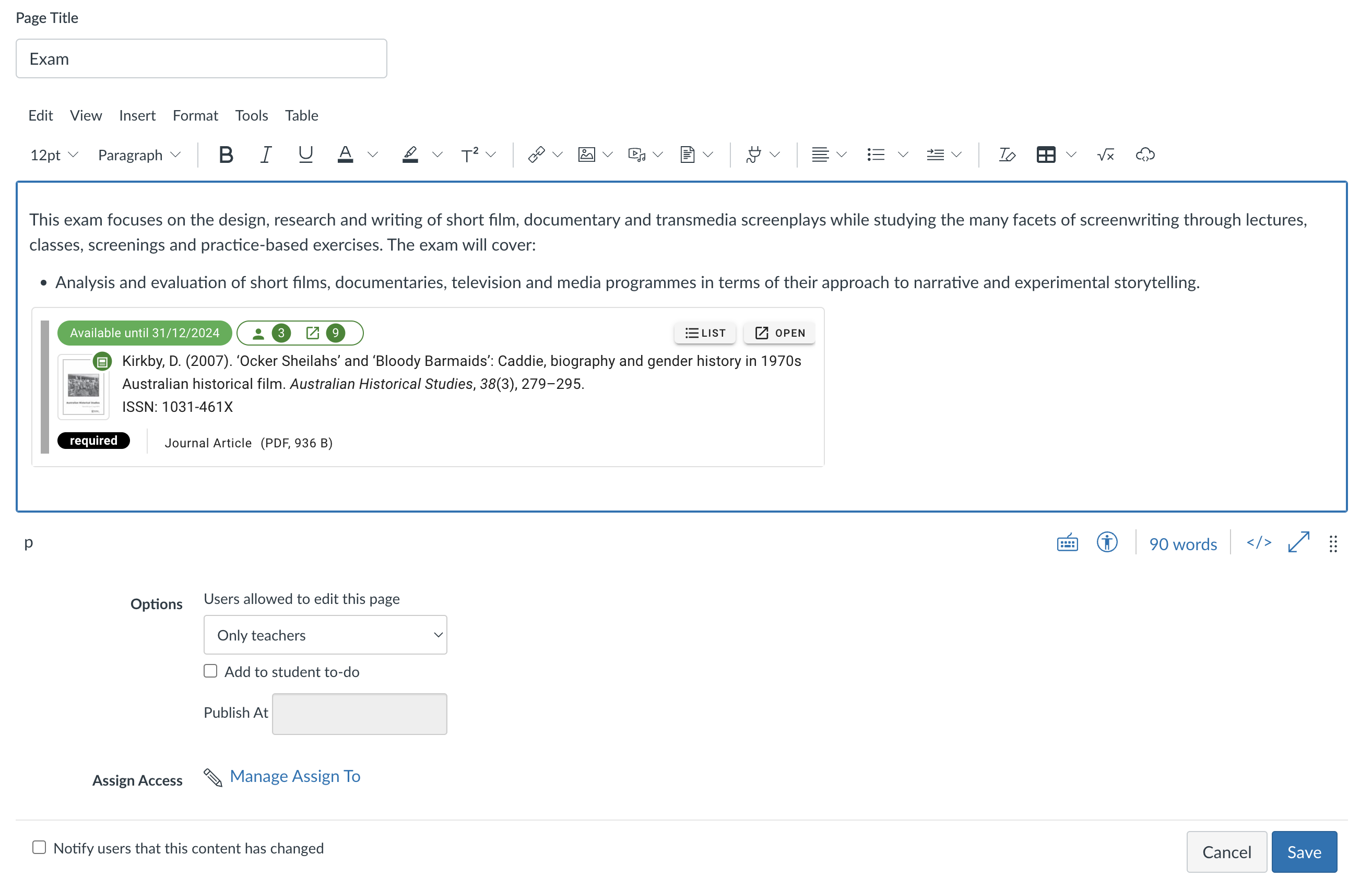 The resource link within the HTML editor