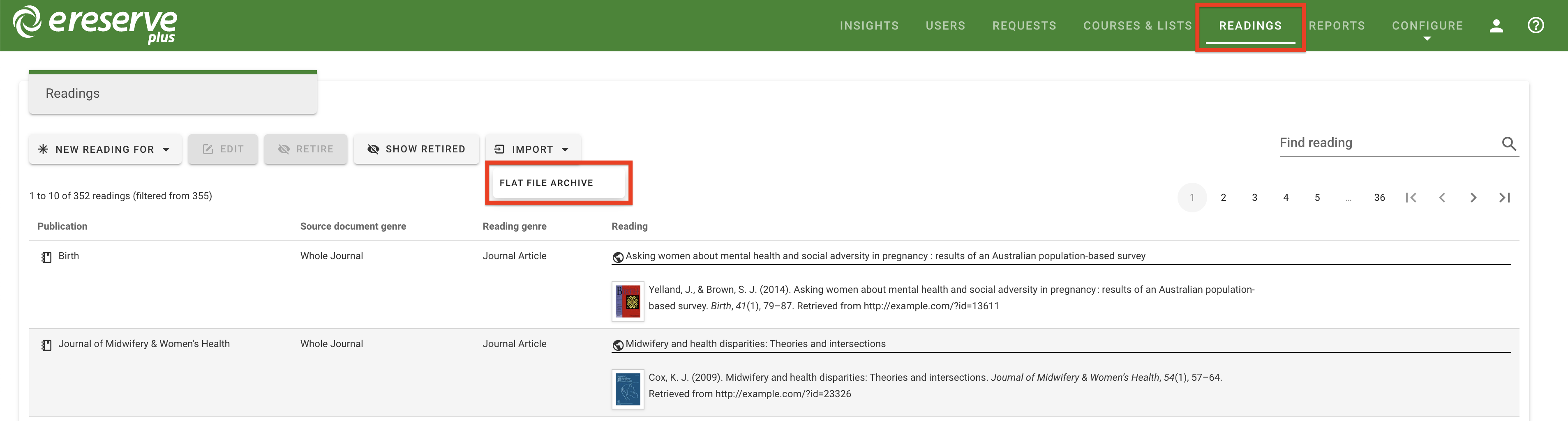 The flat file import option in readings management
