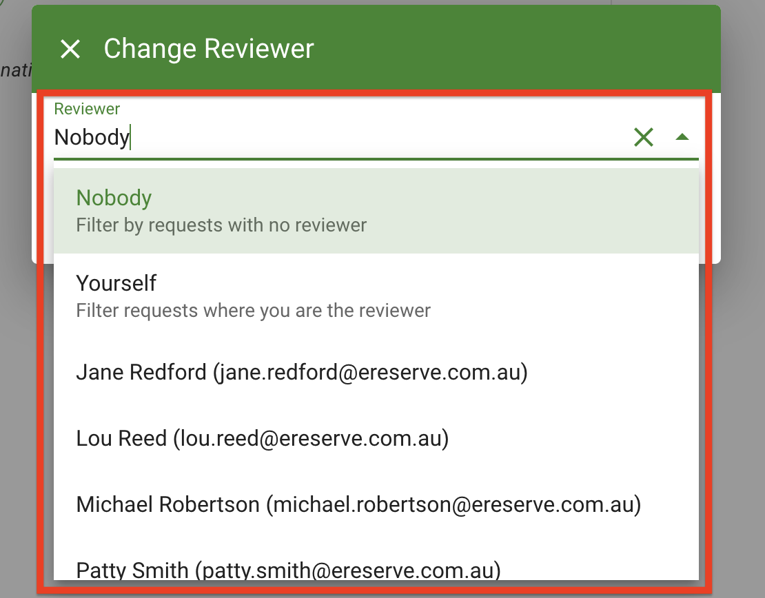 The reviewer selection dropdwn in the Reviewer window