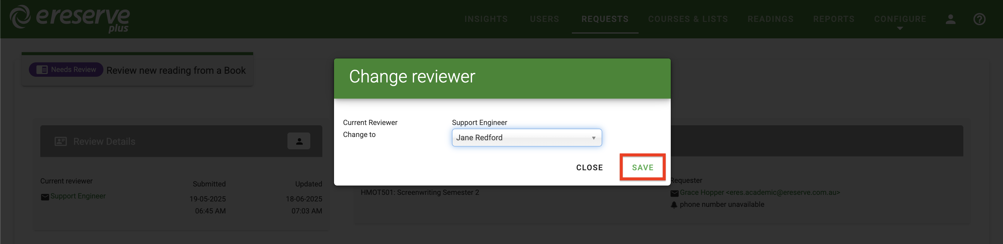 The Save button in the change reviewer window