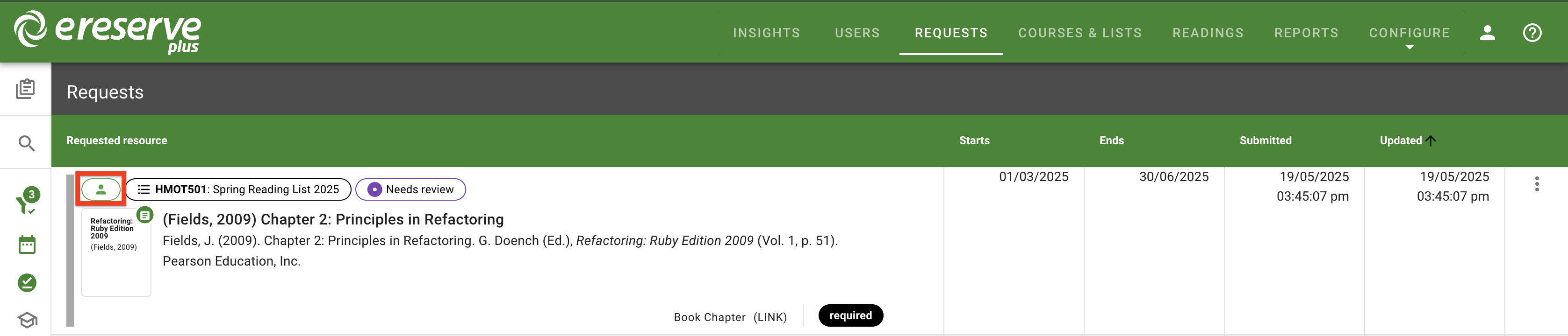 The reviewer icon is updated to reflect the saved changes