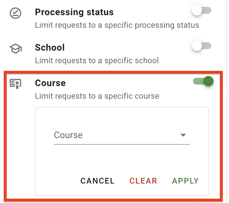 The Course filter field