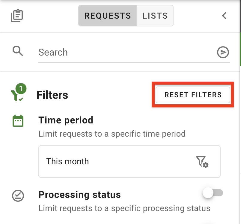 The Reset Filters button, located at the top right of the Filters section