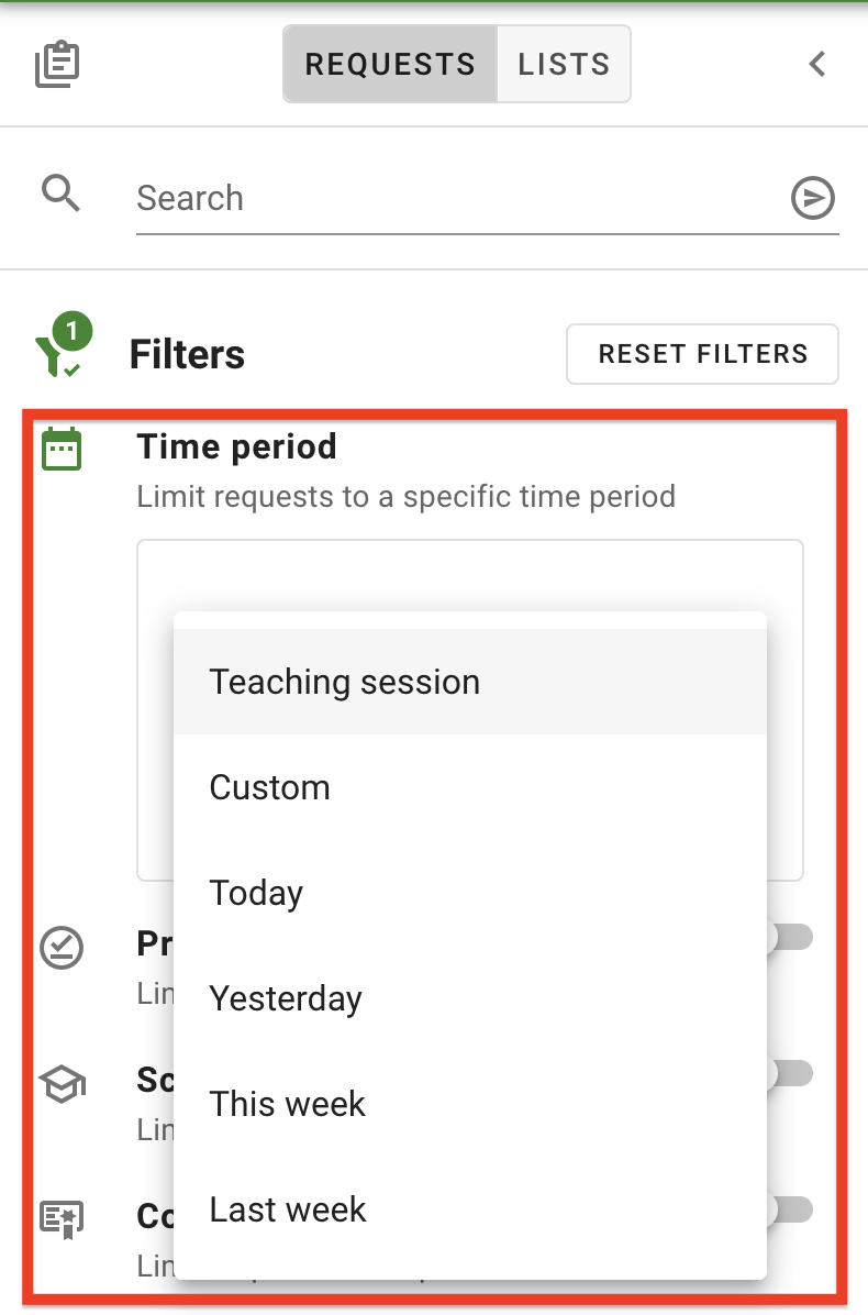 The Time period filter has been expanded to show all available options for selection