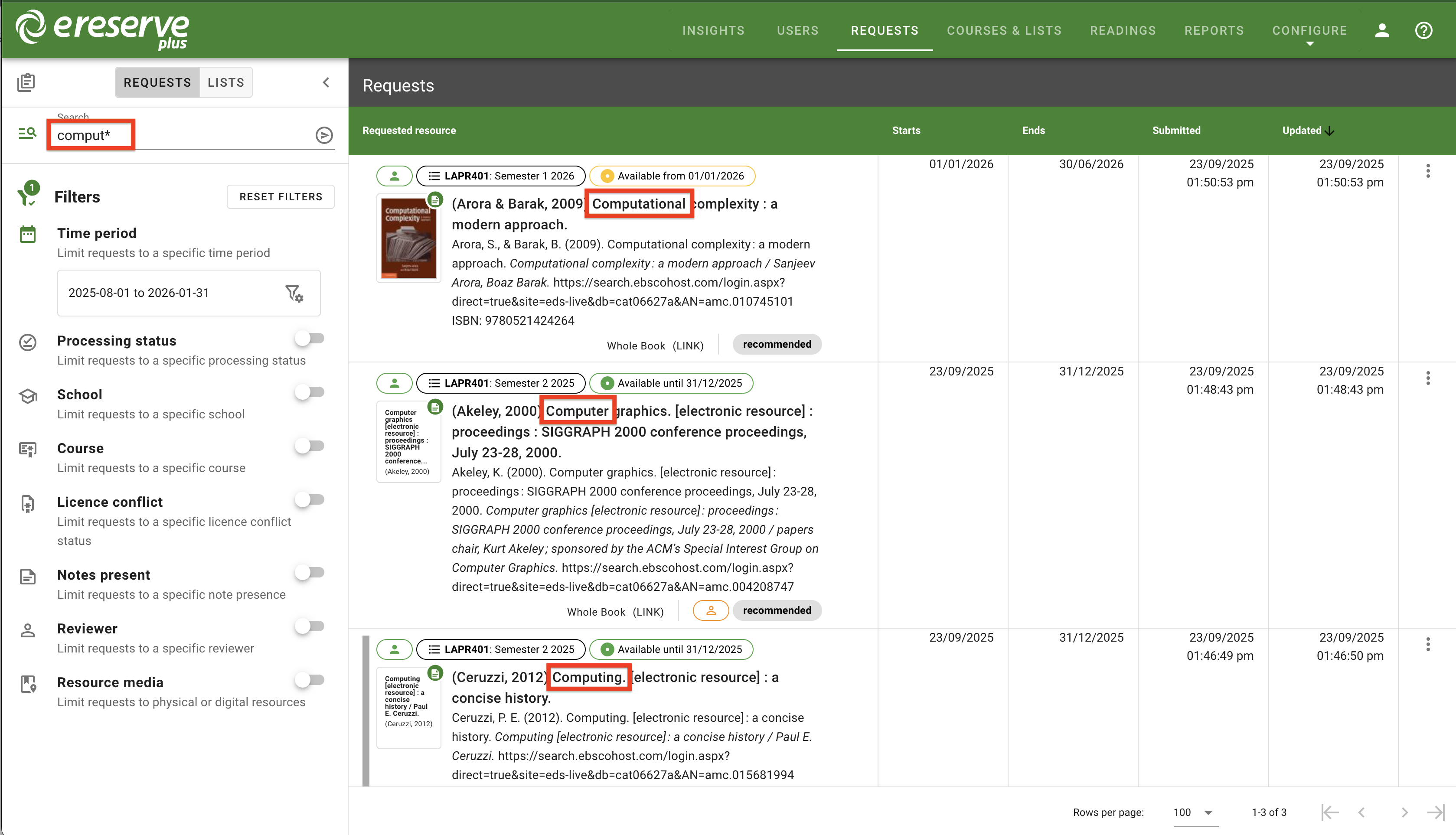 The results for a partial search