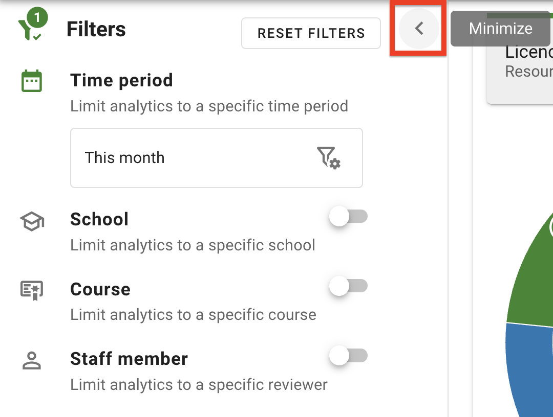 The minimize button for the Filter menu panel