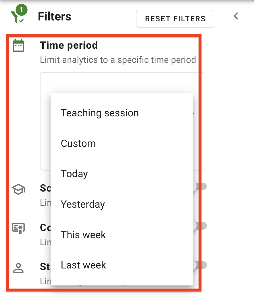 The Time Period filter options