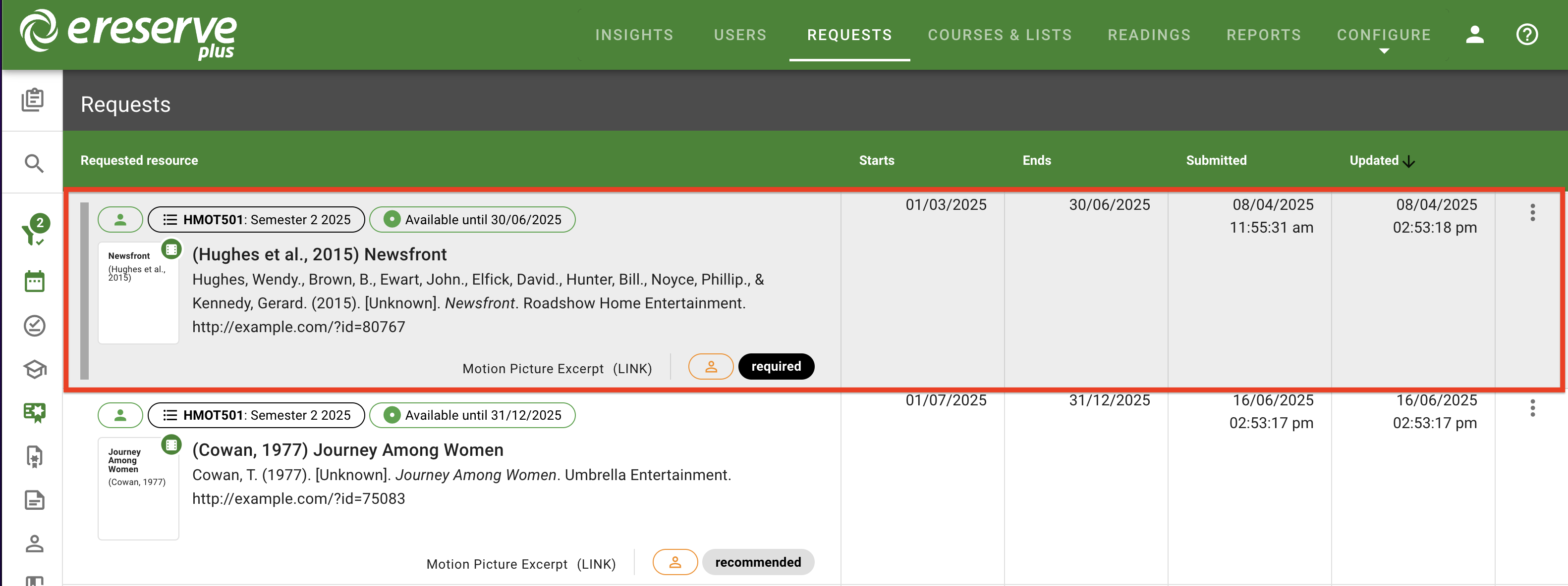On the right side of the resource, the review option is available for a request in the open actions menu