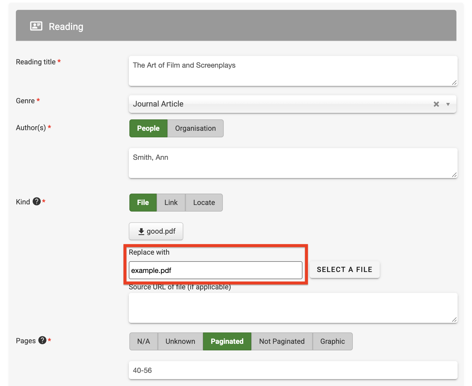 The 'Replace with' field has been updated with the new file name