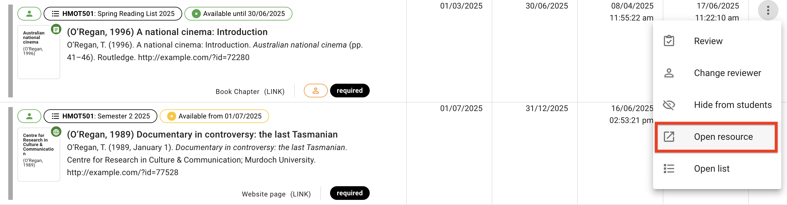The Open Resource option in the opened request menu on the right-hand side