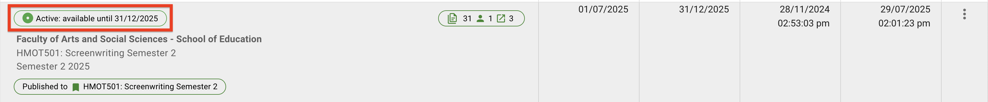 The availability date label for a currently active list, above the list details