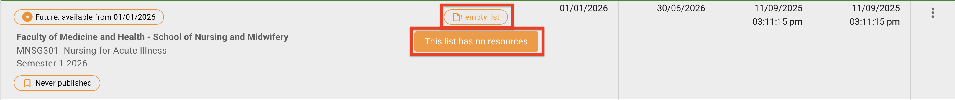 The empty list label for a future, located to the right of the list details
