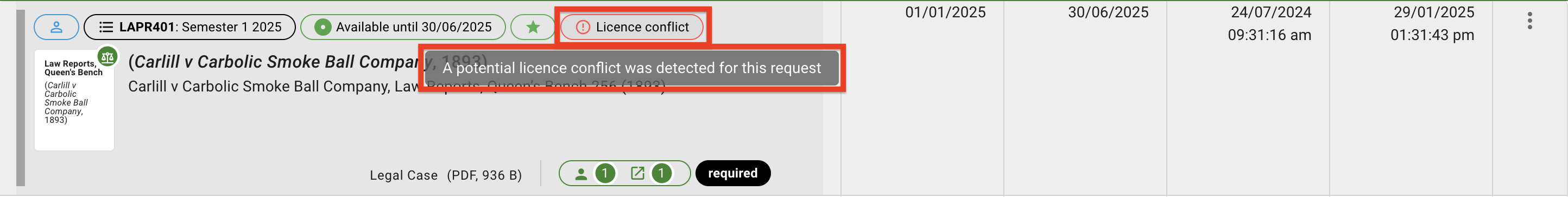 The licence conflict label, located above the resource citation