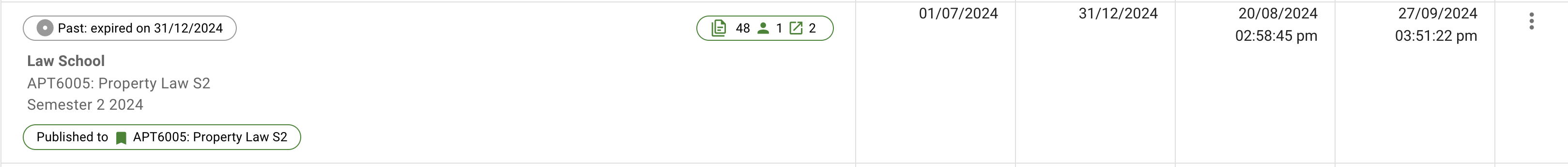 The availability date label for a past list that has expired, above the list details