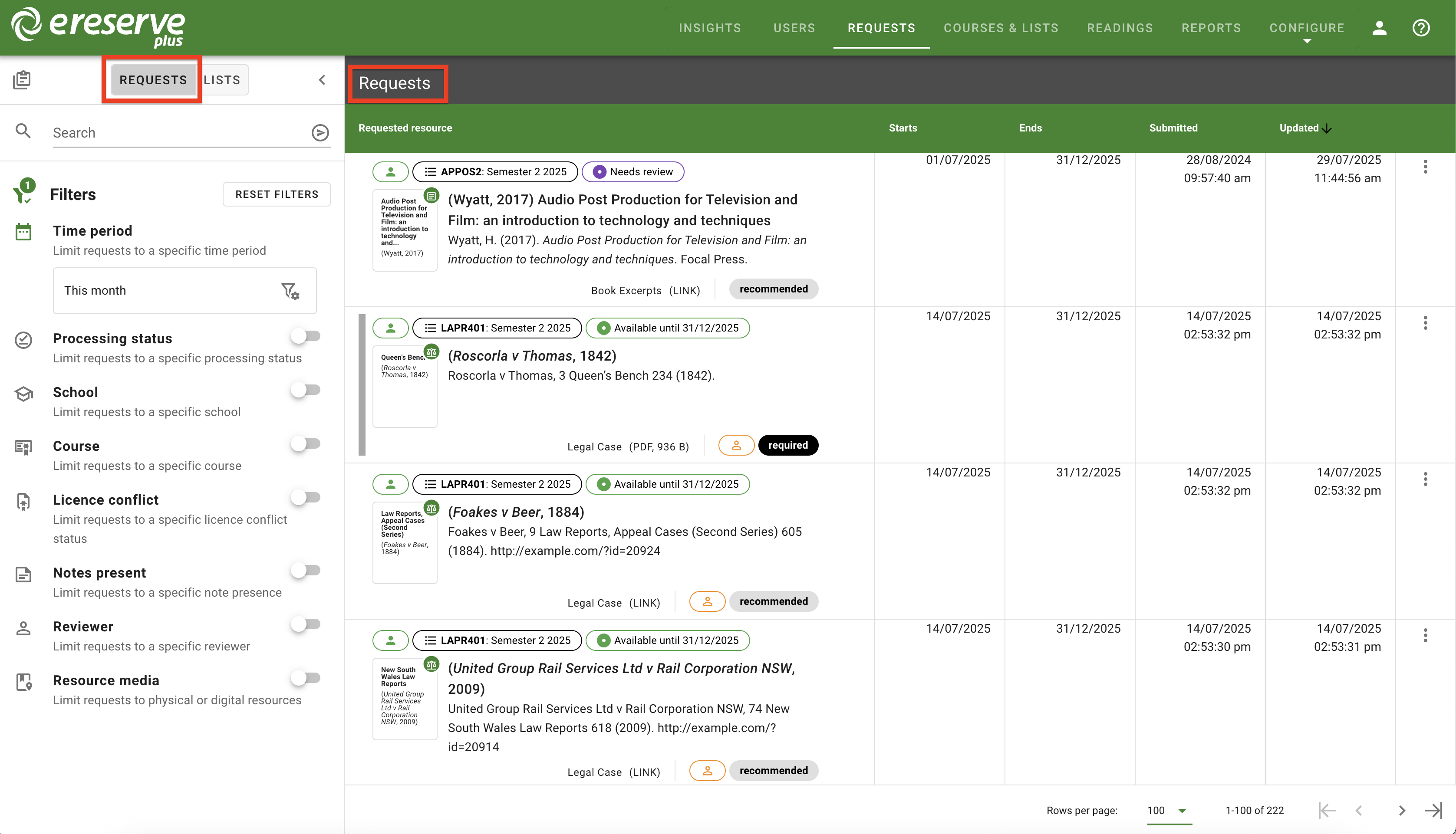 The Requests view in the Requests management page