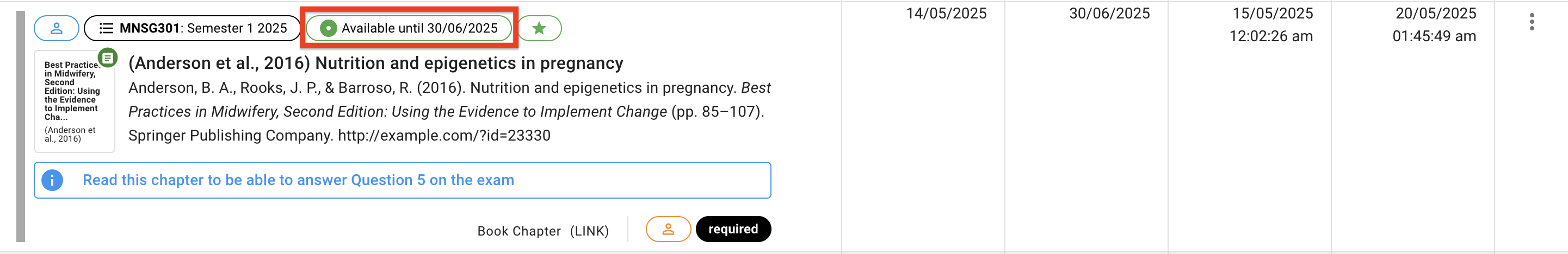 The availability label at the top of an active request"