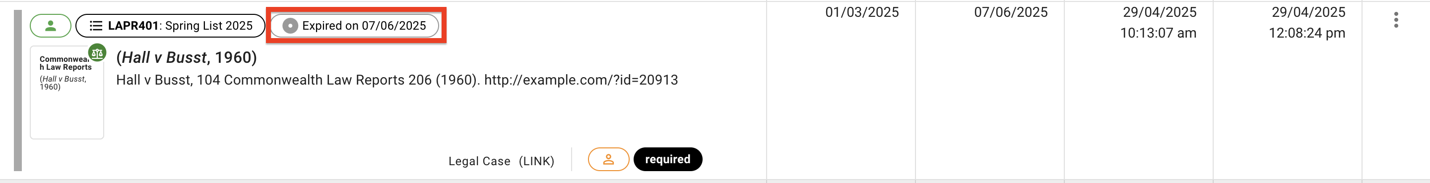 The expired label at the top of an expired request