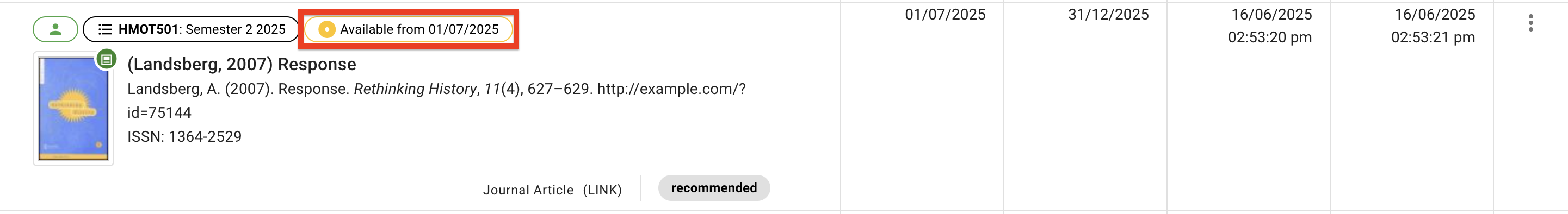 The availability label at the top of a pending request