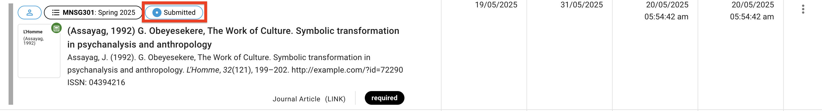 The Submitted status label at the top of a request