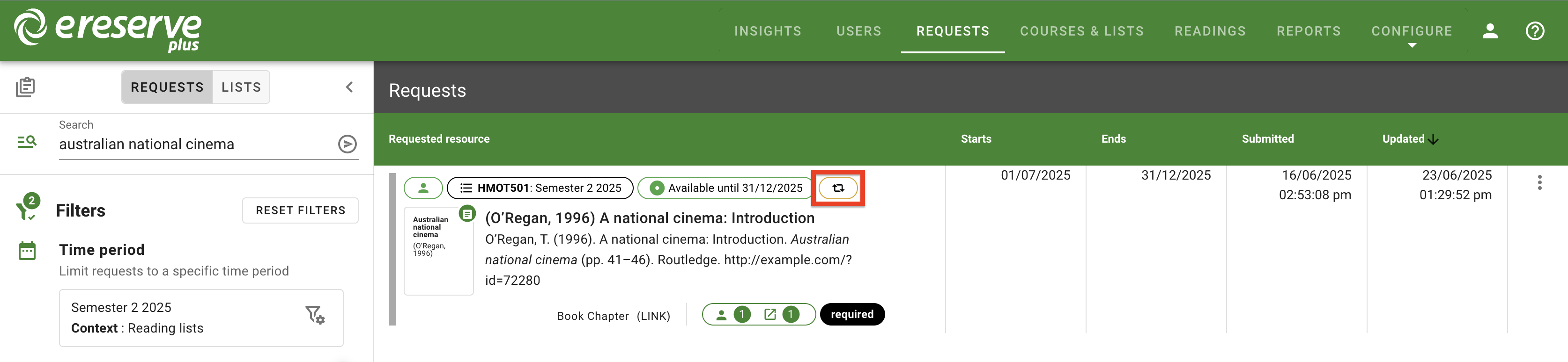 n the Requests page, the resource is displayed in the Unprocessed with the Change request icon visible