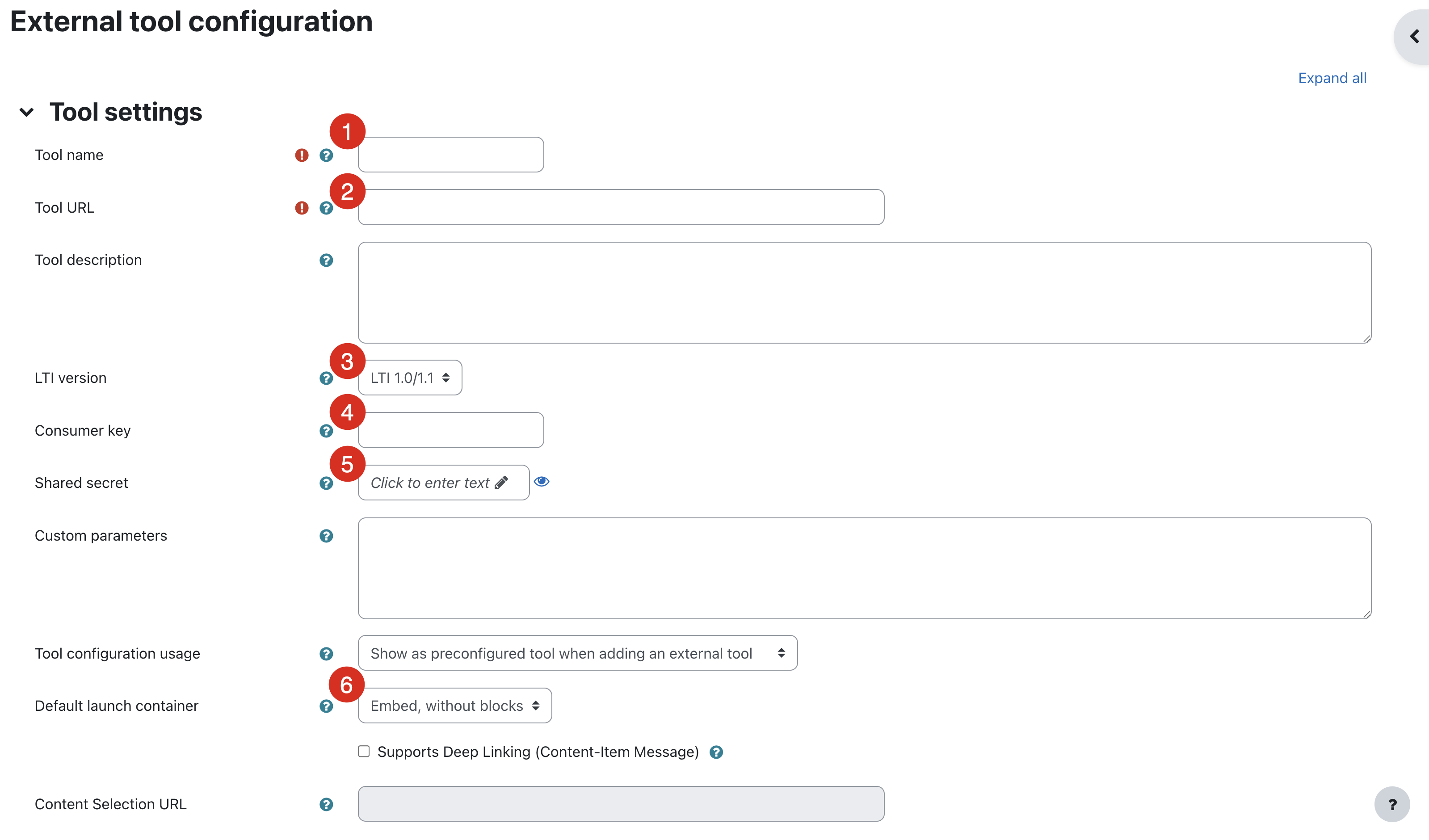 The Tool Settings page