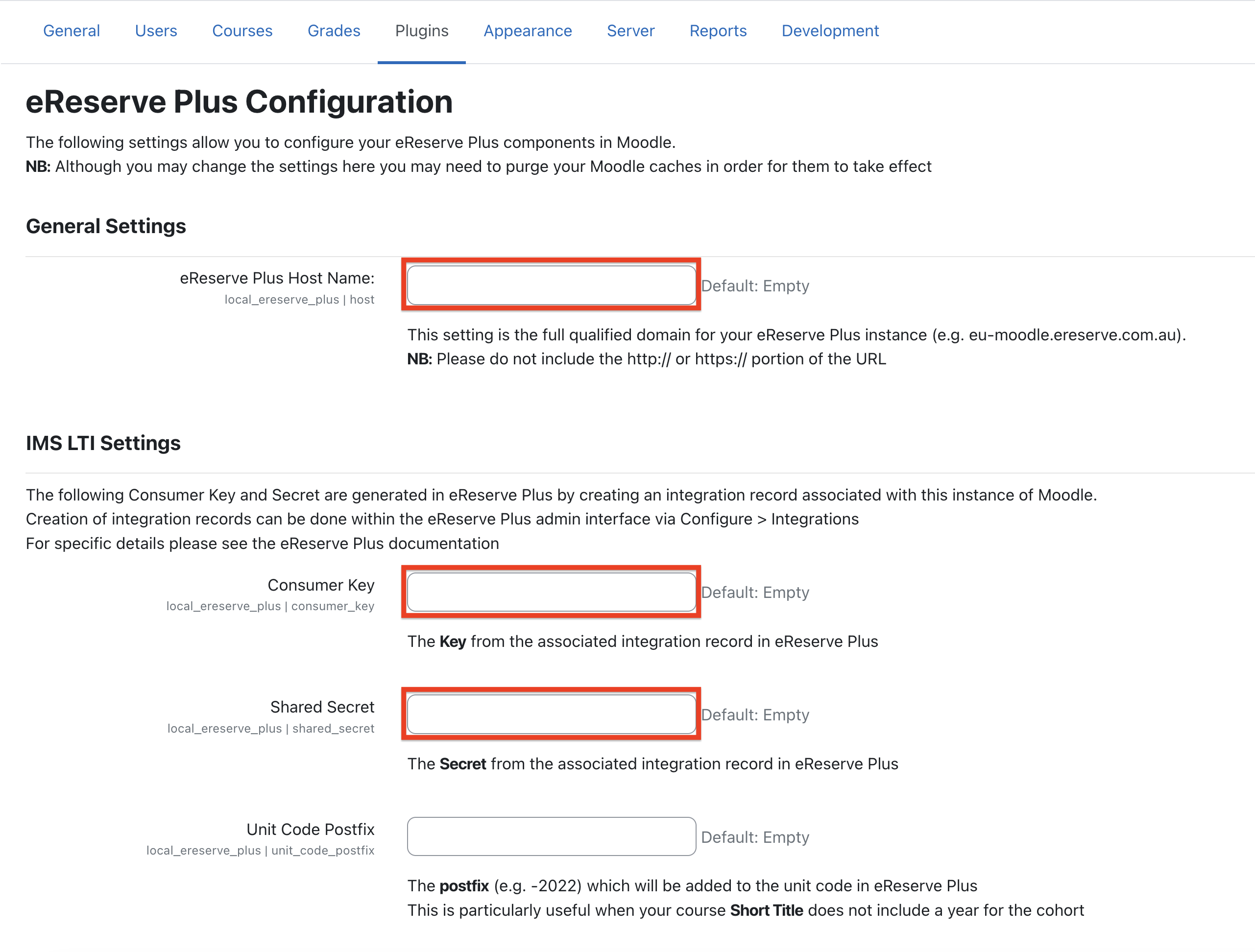 The plugin configuration form